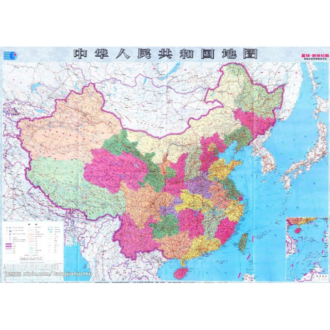 中国地理全图-学生专用-防水耐磨撕不烂赠3M双面胶贴